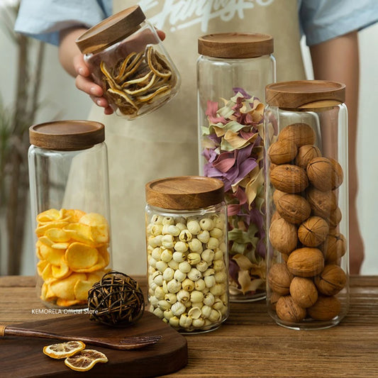 Wood Lid Glass Airtight Canister Storage - Improve Center