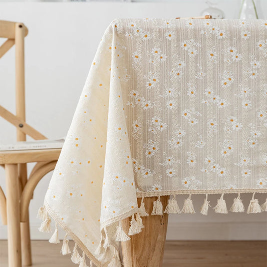 Korean Style Small Daisy Cotton Floral Tablecloth - Improve Center