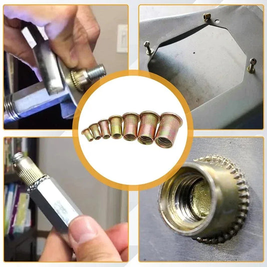 100Pcs Zinc Plated Nuts Rivnut Flat Head Thread Rivets Inserted Into Nut Cap Rivet Nut Kit M3 M4 M5 M6 M8 M10 M12