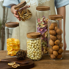 Wood Lid Glass Airtight Canister Storage