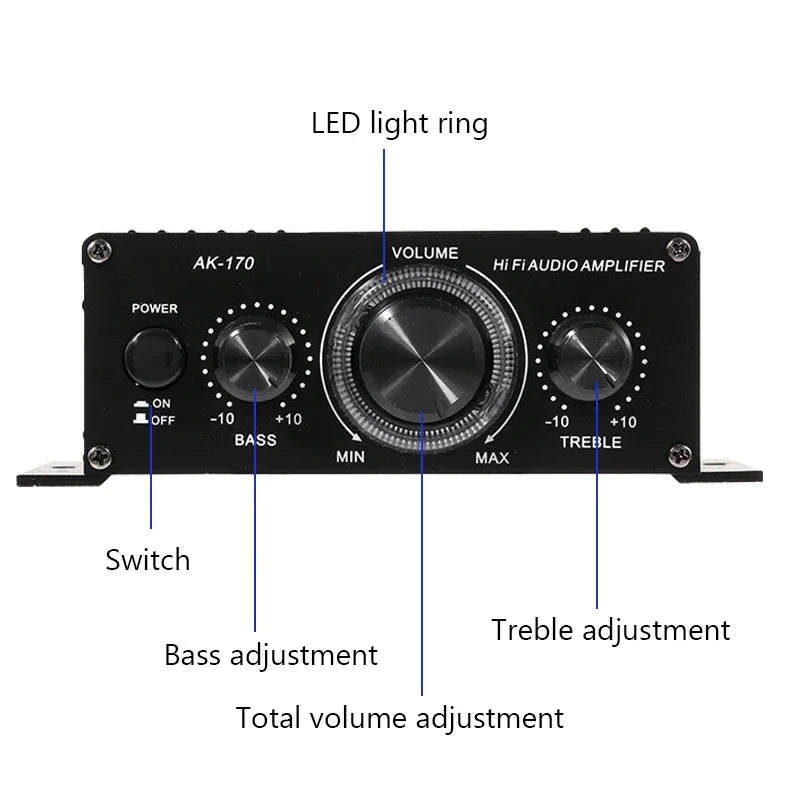 Car Blue Light Stereo Audio Amplifier