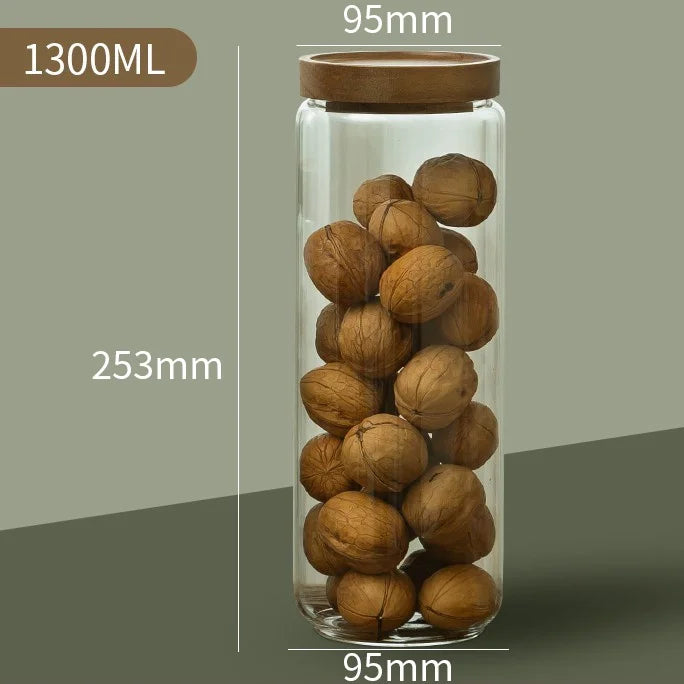 Wood Lid Glass Airtight Canister Storage - Improve Center