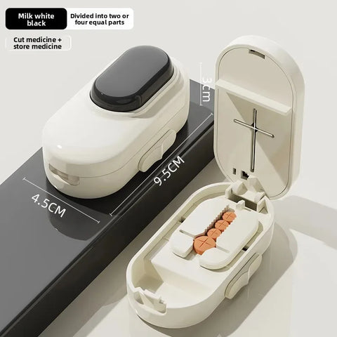 Portable Pill Cutter & Storage Box – 1/2 & 1/4 Tablet Divider, Medicine Organizer & Crusher