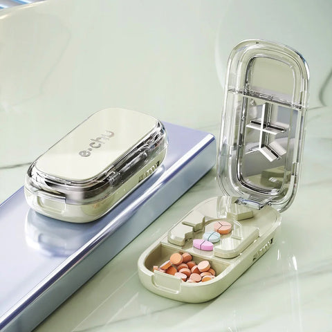 Portable Pill Cutter & Storage Box – 1/2 & 1/4 Tablet Divider, Medicine Organizer & Crusher