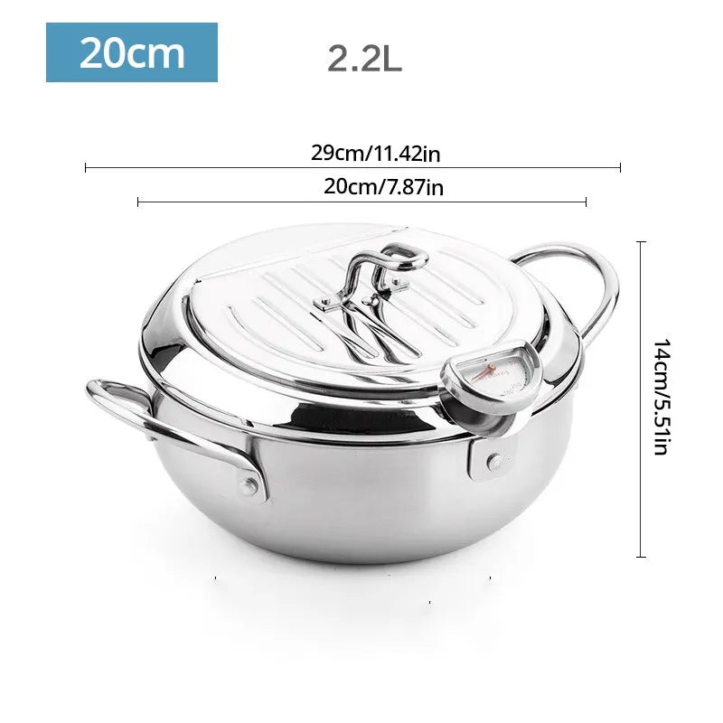 Stainless Steel Oil Pan with Thermometer