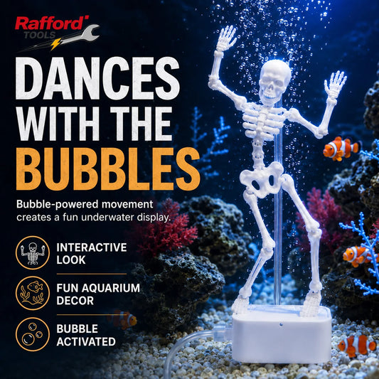 Rafford Dancing Skeleton Aquarium Bubbler Ornament – Air-Driven Animated Skeleton Fish Tank Decoration, Fun Underwater Scaping