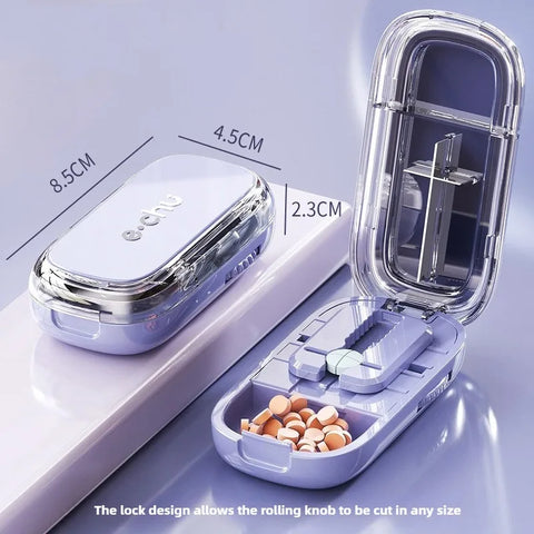 Portable Pill Cutter & Storage Box – 1/2 & 1/4 Tablet Divider, Medicine Organizer & Crusher