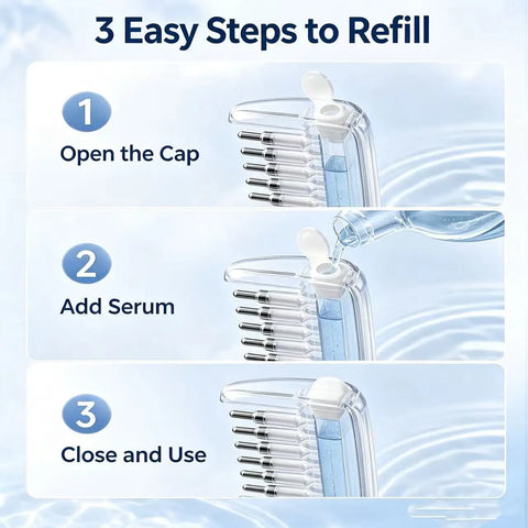 Hair Oil Applicator Comb with Scalp Massager – Built-In Liquid Reservoir & Rolling Metal Teeth