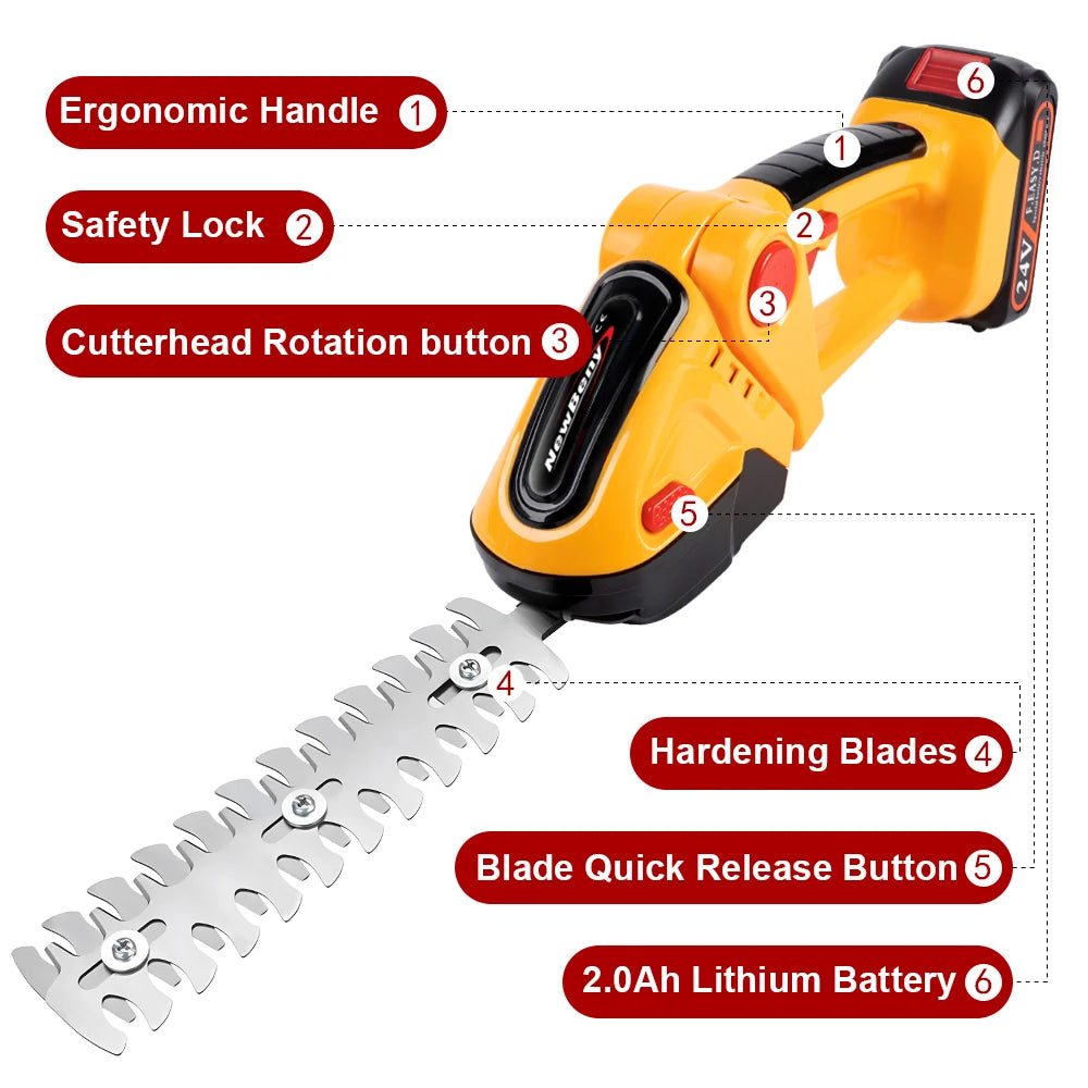 2 IN 1 Cordless Electric Hedge Trimmer