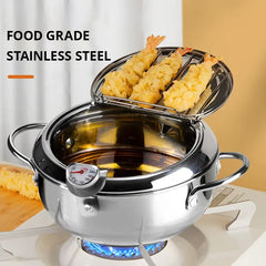 Stainless Steel Oil Pan with Thermometer