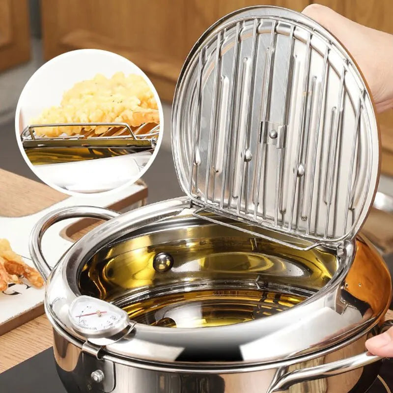 Stainless Steel Oil Pan with Thermometer