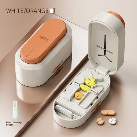 Portable Pill Cutter & Storage Box – 1/2 & 1/4 Tablet Divider, Medicine Organizer & Crusher