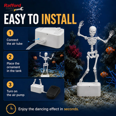 Rafford Dancing Skeleton Aquarium Bubbler Ornament – Air-Driven Animated Skeleton Fish Tank Decoration, Fun Underwater Scaping