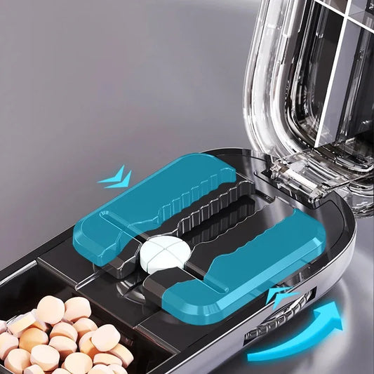 Portable Pill Cutter & Storage Box – 1/2 & 1/4 Tablet Divider, Medicine Organizer & Crusher