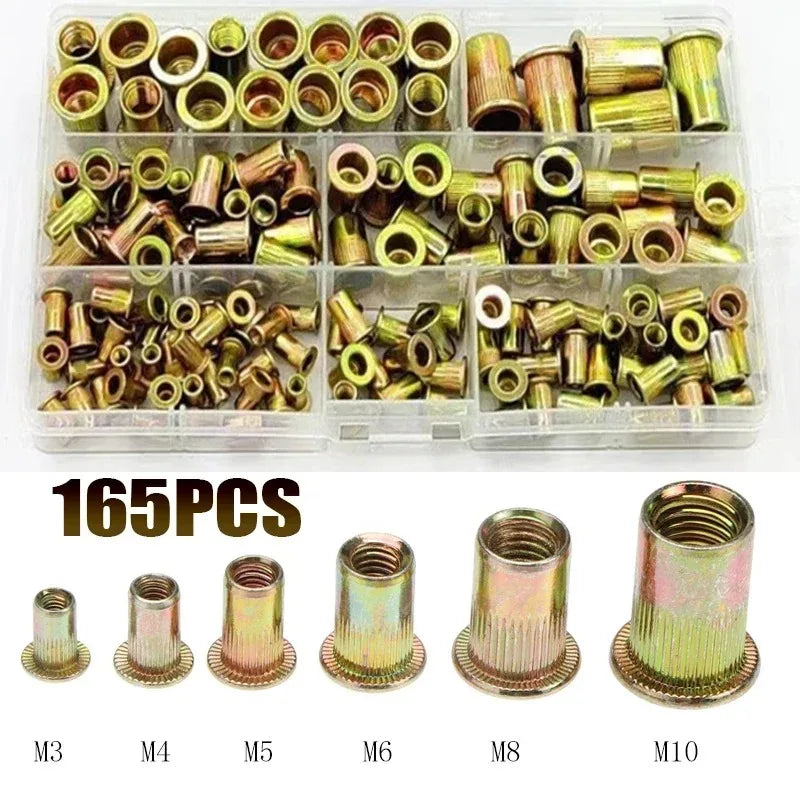 100Pcs Zinc Plated Nuts Rivnut Flat Head Thread Rivets Inserted Into Nut Cap Rivet Nut Kit M3 M4 M5 M6 M8 M10 M12