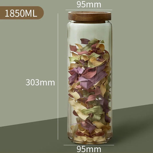 Wood Lid Glass Airtight Canister Storage - Improve Center