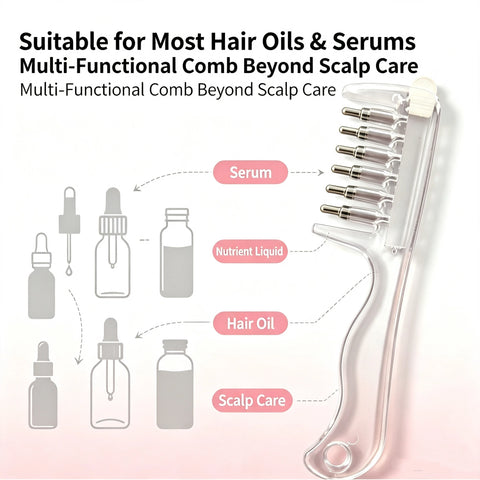 Hair Oil Applicator Comb with Scalp Massager – Built-In Liquid Reservoir & Rolling Metal Teeth