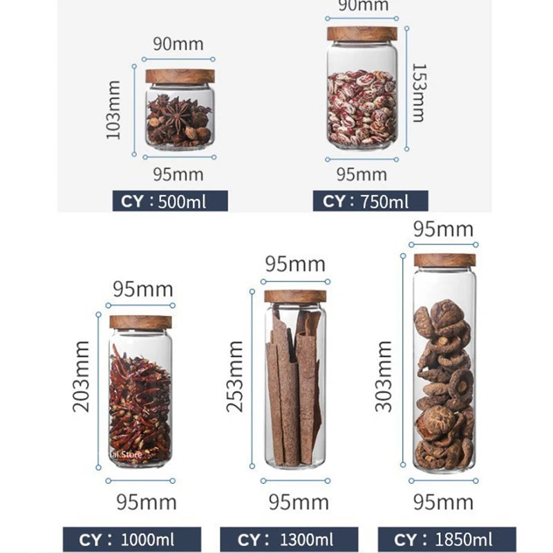 Wood Lid Glass Airtight Canister Storage