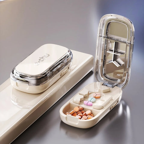 Portable Pill Cutter & Storage Box – 1/2 & 1/4 Tablet Divider, Medicine Organizer & Crusher