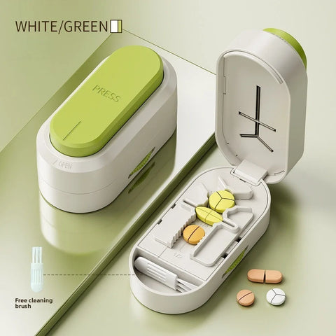 Portable Pill Cutter & Storage Box – 1/2 & 1/4 Tablet Divider, Medicine Organizer & Crusher