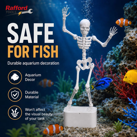 Rafford Dancing Skeleton Aquarium Bubbler Ornament – Air-Driven Animated Skeleton Fish Tank Decoration, Fun Underwater Scaping
