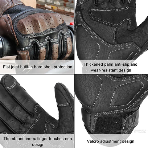 New Vintage Leather Motorcycle Gloves - Improve Center