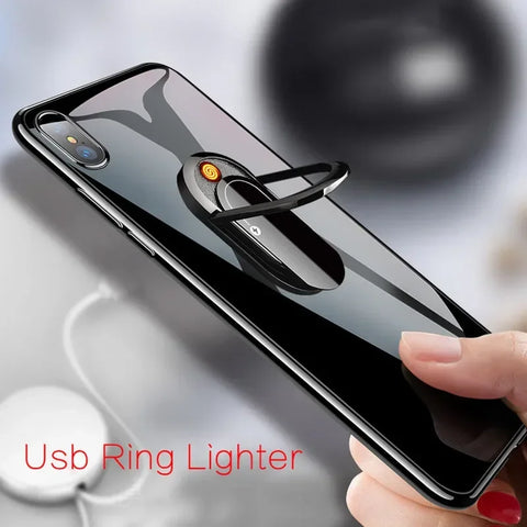 Phone Case Ring with Built-in USB Rechargeable Lighter
