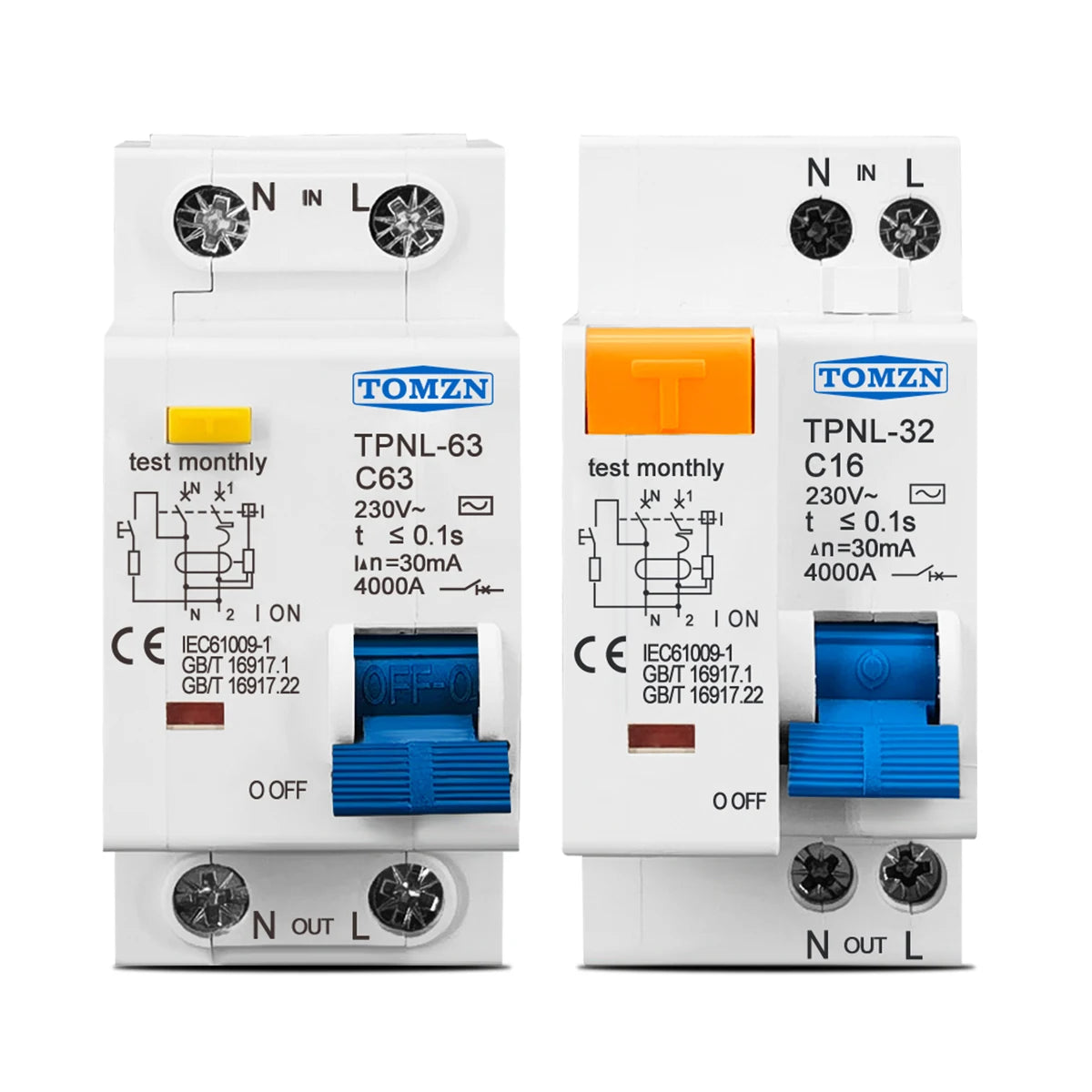 230V 1P+N Residual current Circuit breaker