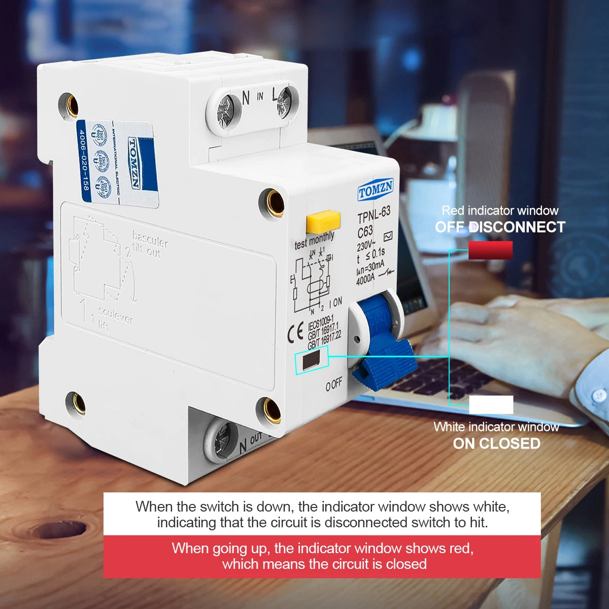 230V 1P+N Residual current Circuit breaker