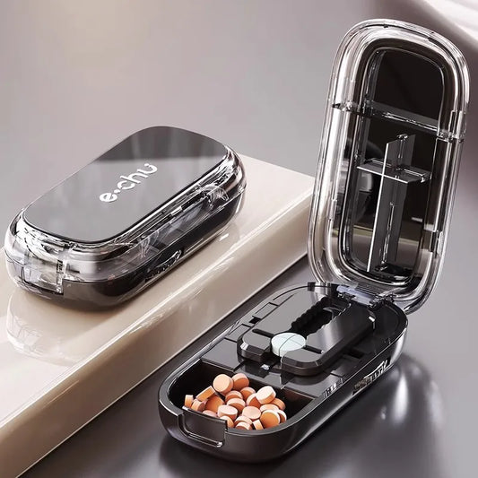 Portable Pill Cutter & Storage Box – 1/2 & 1/4 Tablet Divider, Medicine Organizer & Crusher