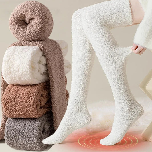 Winter Coral Fleece Thigh-High Socks - Improve Center