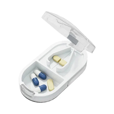 Portable Pill Cutter & Storage Box – 1/2 & 1/4 Tablet Divider, Medicine Organizer & Crusher