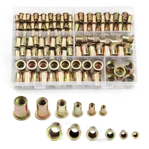 100Pcs Zinc Plated Nuts Rivnut Flat Head Thread Rivets Inserted Into Nut Cap Rivet Nut Kit M3 M4 M5 M6 M8 M10 M12