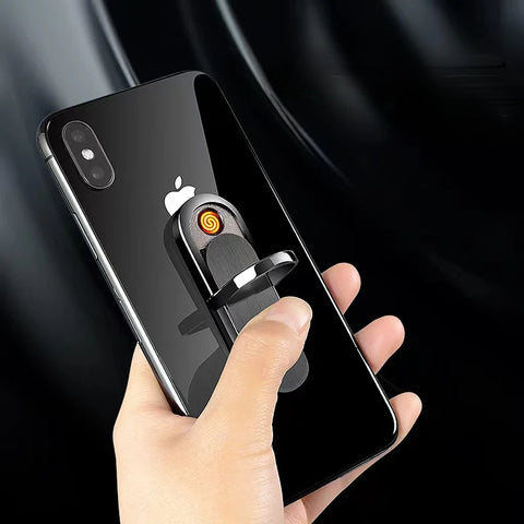 Phone Case Ring with Built-in USB Rechargeable Lighter