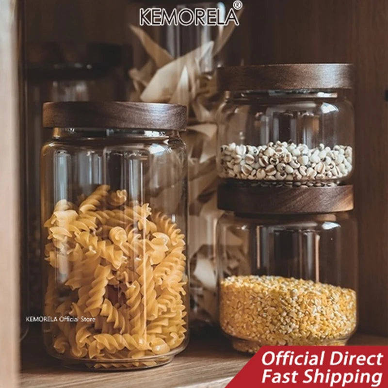 Wood Lid Glass Airtight Canister Storage