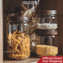 Wood Lid Glass Airtight Canister Storage