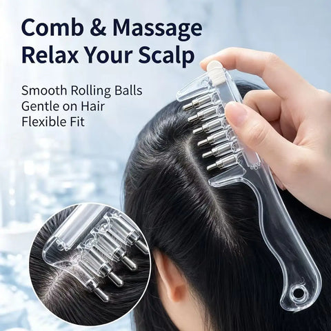 Hair Oil Applicator Comb with Scalp Massager – Built-In Liquid Reservoir & Rolling Metal Teeth