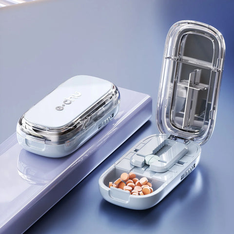 Portable Pill Cutter & Storage Box – 1/2 & 1/4 Tablet Divider, Medicine Organizer & Crusher