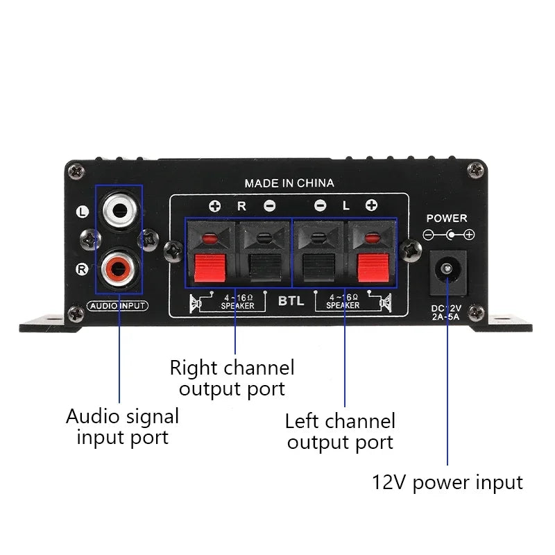 Car Blue Light Stereo Audio Amplifier