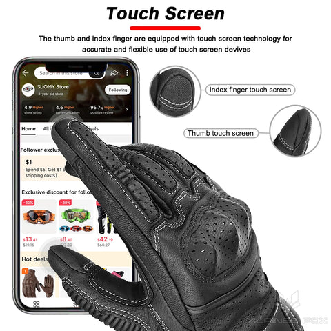 New Vintage Leather Motorcycle Gloves - Improve Center