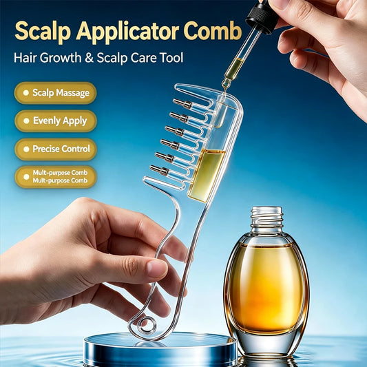 Hair Oil Applicator Comb with Scalp Massager – Built-In Liquid Reservoir & Rolling Metal Teeth