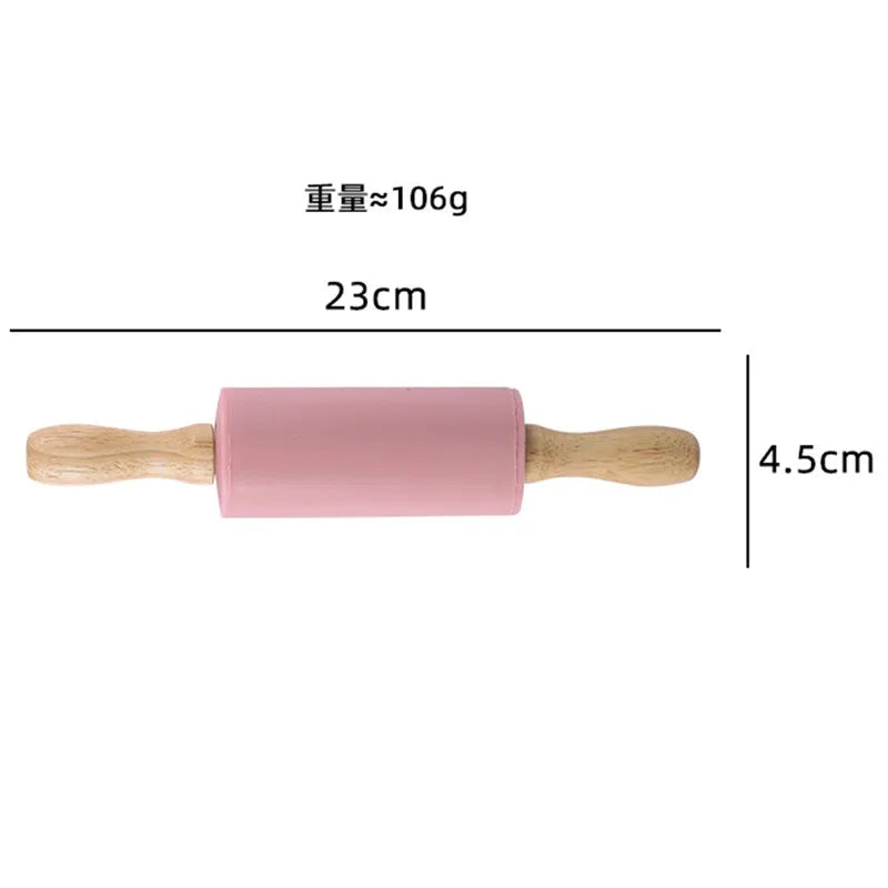 23cm Mini Silicone Rolling Pin 4 Sweet Colors Wood Handle Non-stick Dough Roller Parent Child DIY Baking Pastry Tools