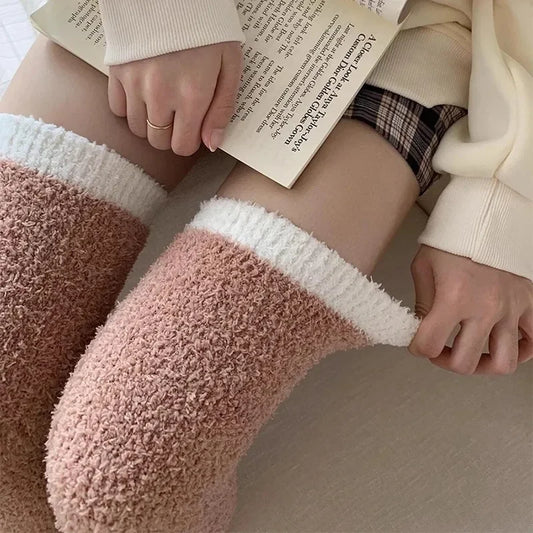 Winter Coral Fleece Thigh-High Socks - Improve Center