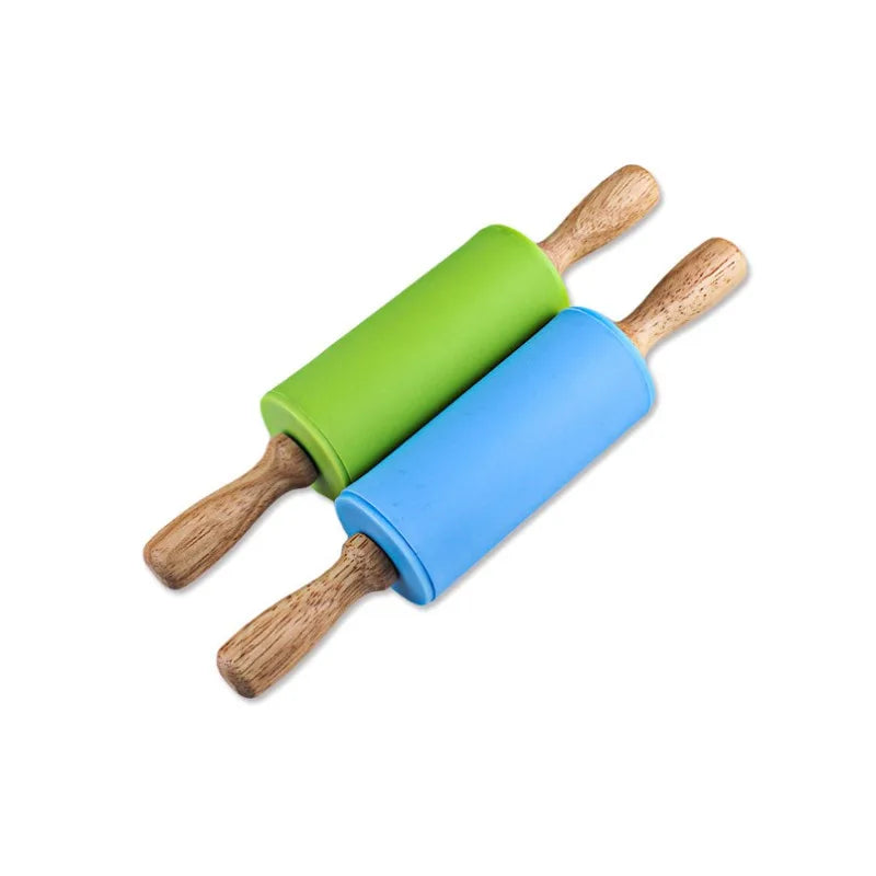 23cm Mini Silicone Rolling Pin 4 Sweet Colors Wood Handle Non-stick Dough Roller Parent Child DIY Baking Pastry Tools