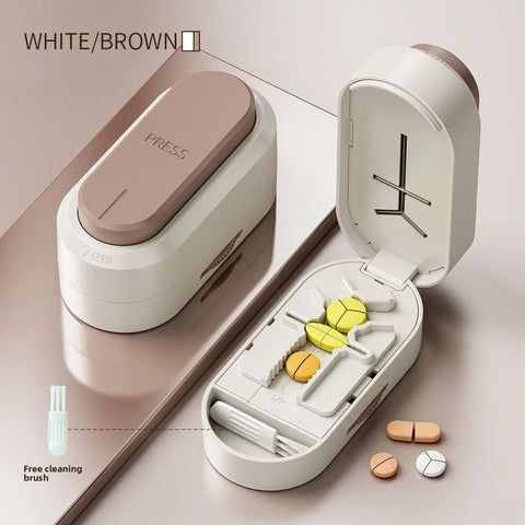 Portable Pill Cutter & Storage Box – 1/2 & 1/4 Tablet Divider, Medicine Organizer & Crusher