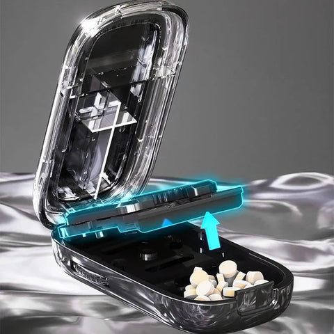 Portable Pill Cutter & Storage Box – 1/2 & 1/4 Tablet Divider, Medicine Organizer & Crusher