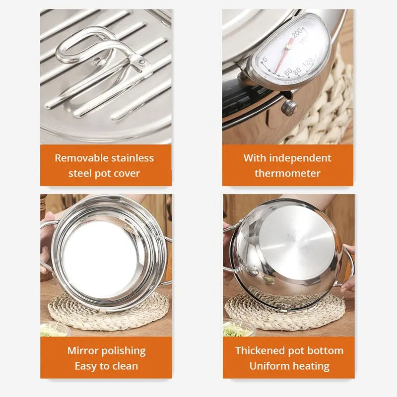 Stainless Steel Oil Pan with Thermometer