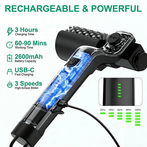 3-Speed Electric BBQ Grill Brush with Adjustable 180° Cleaning Head