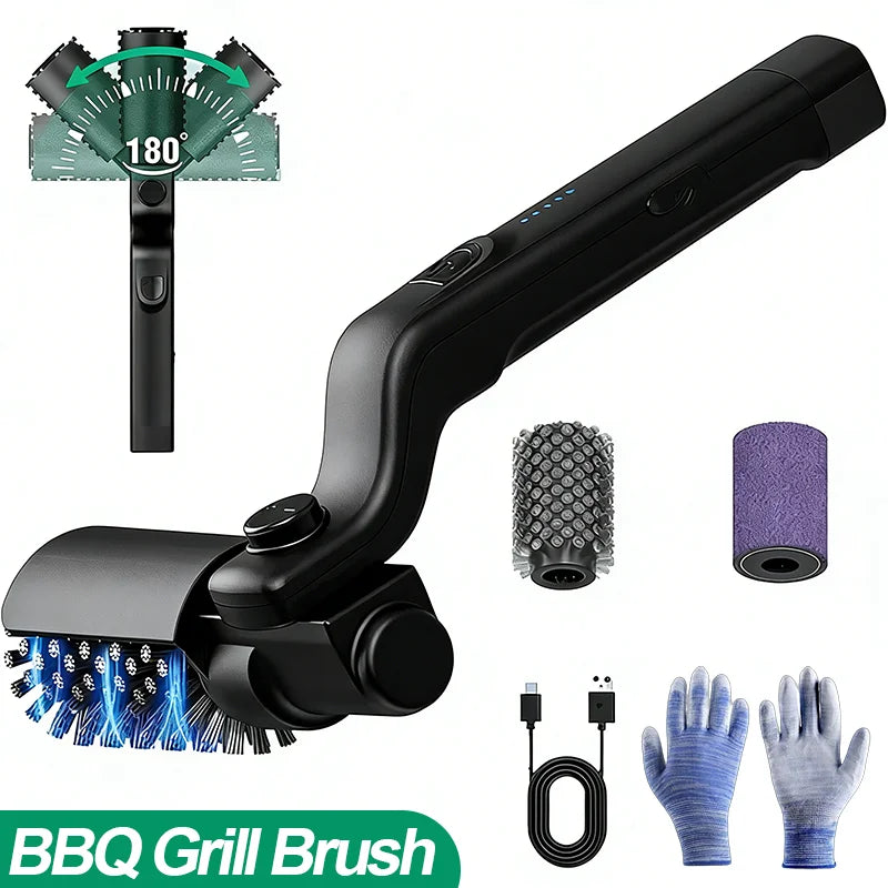 3-Speed Electric BBQ Grill Brush with Adjustable 180° Cleaning Head